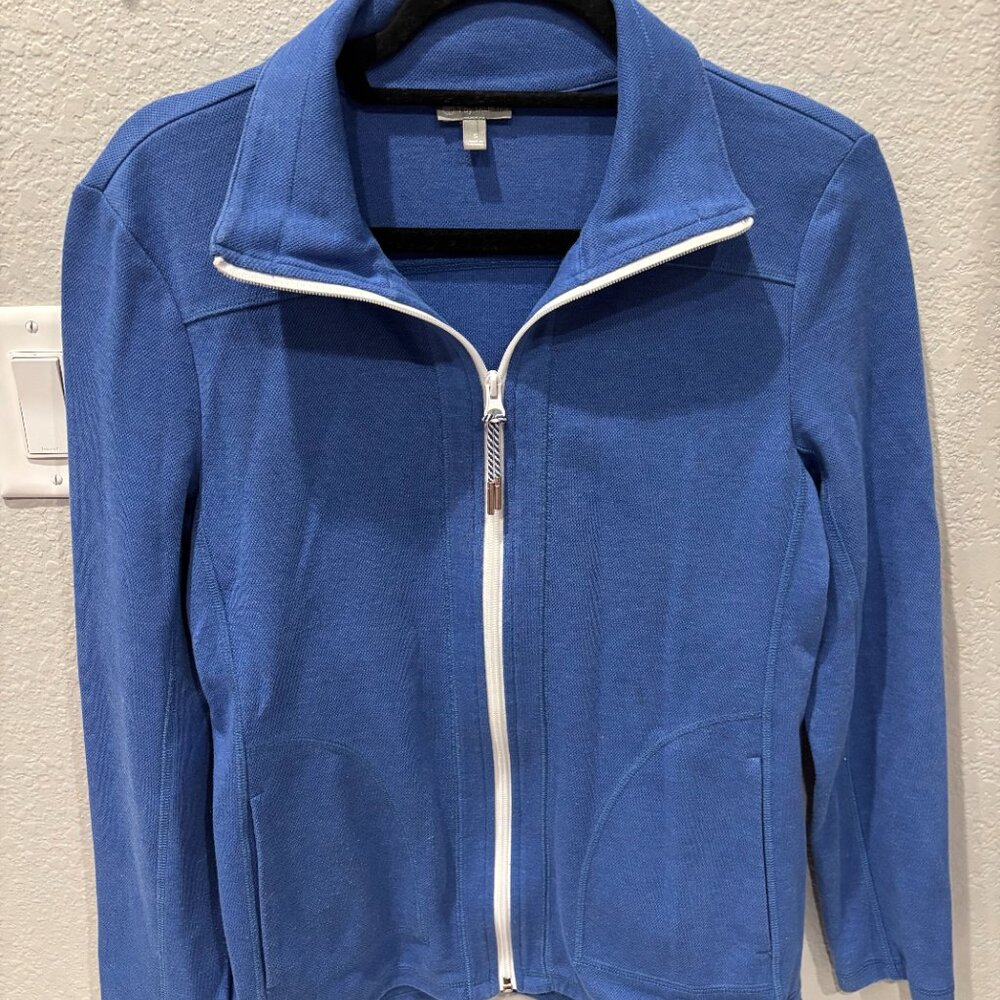 Talbots Blue Full-Zip Sweatshirt with White Trim